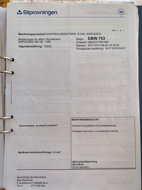 Dokumentation för 1986 Mercedes 280 GE