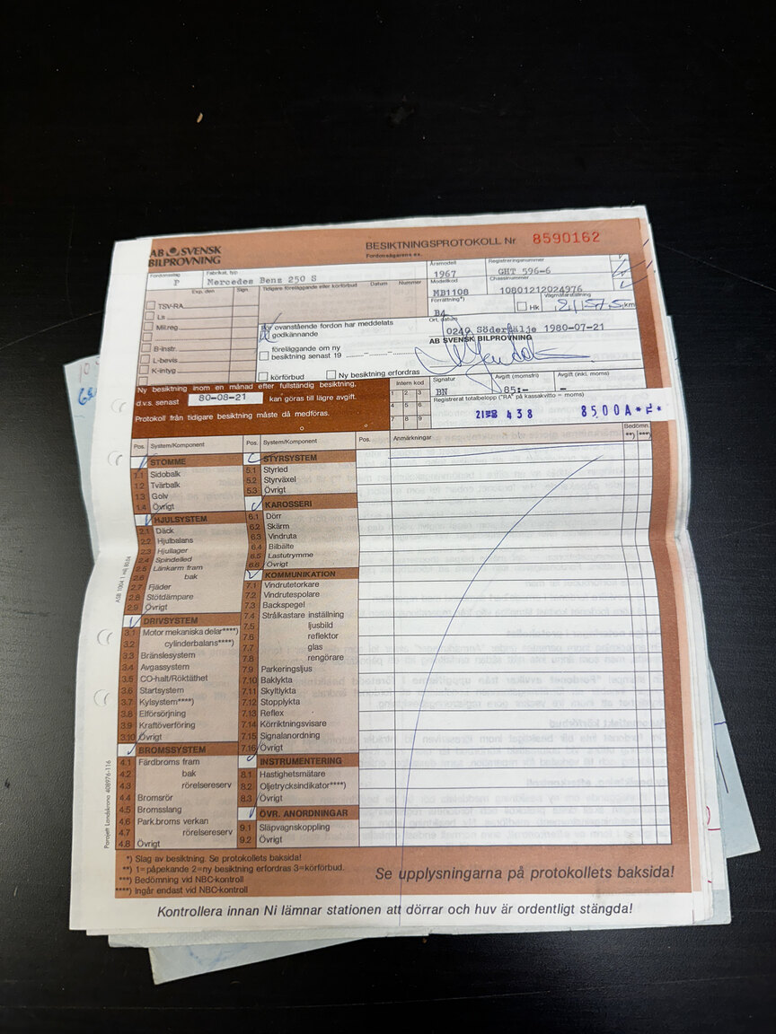 Documentation for 1967 Mercedes-Benz 250 S