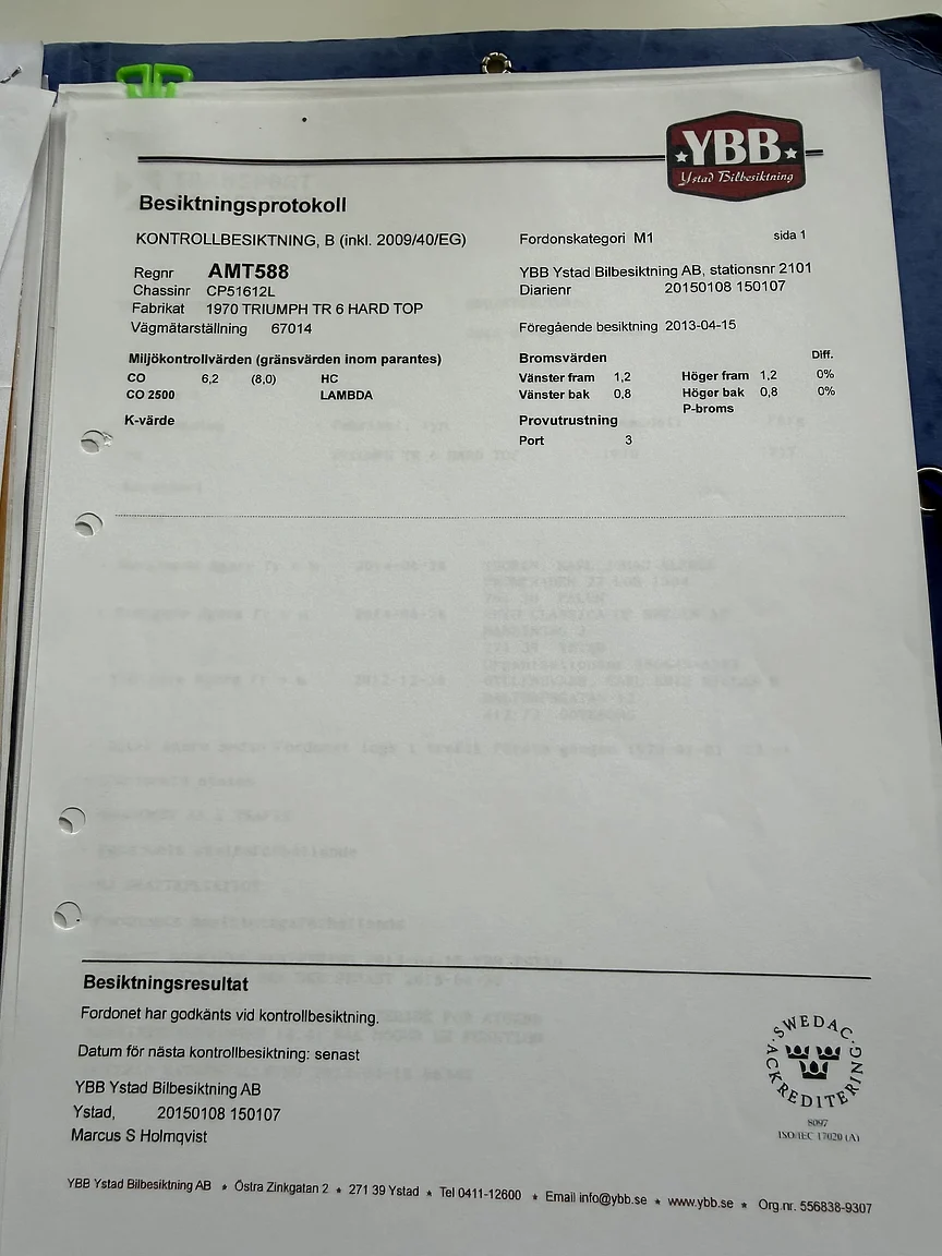 Documentation for 1970 Triumph TR6 Hardtop  (10)