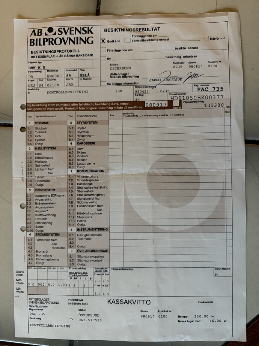Dokumentation för 1989 BMW M5