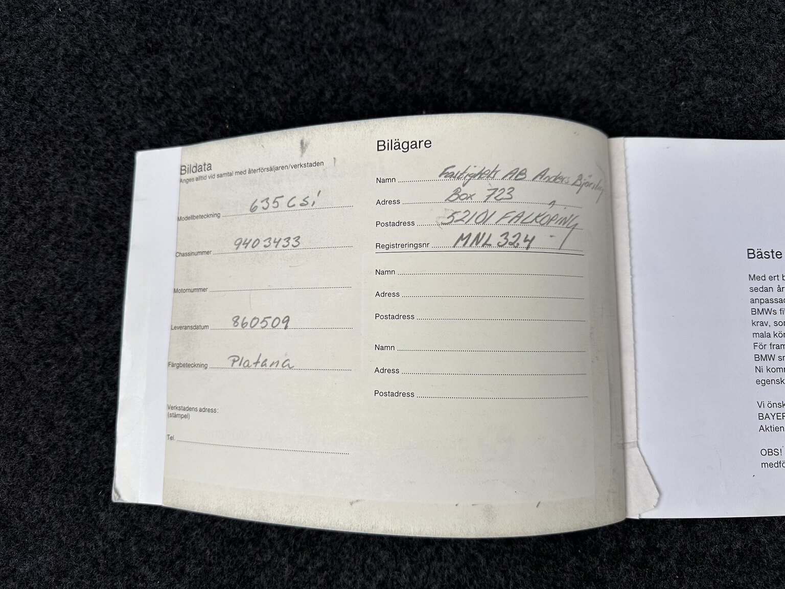 Dokumentation för 1986 BMW 635CSi