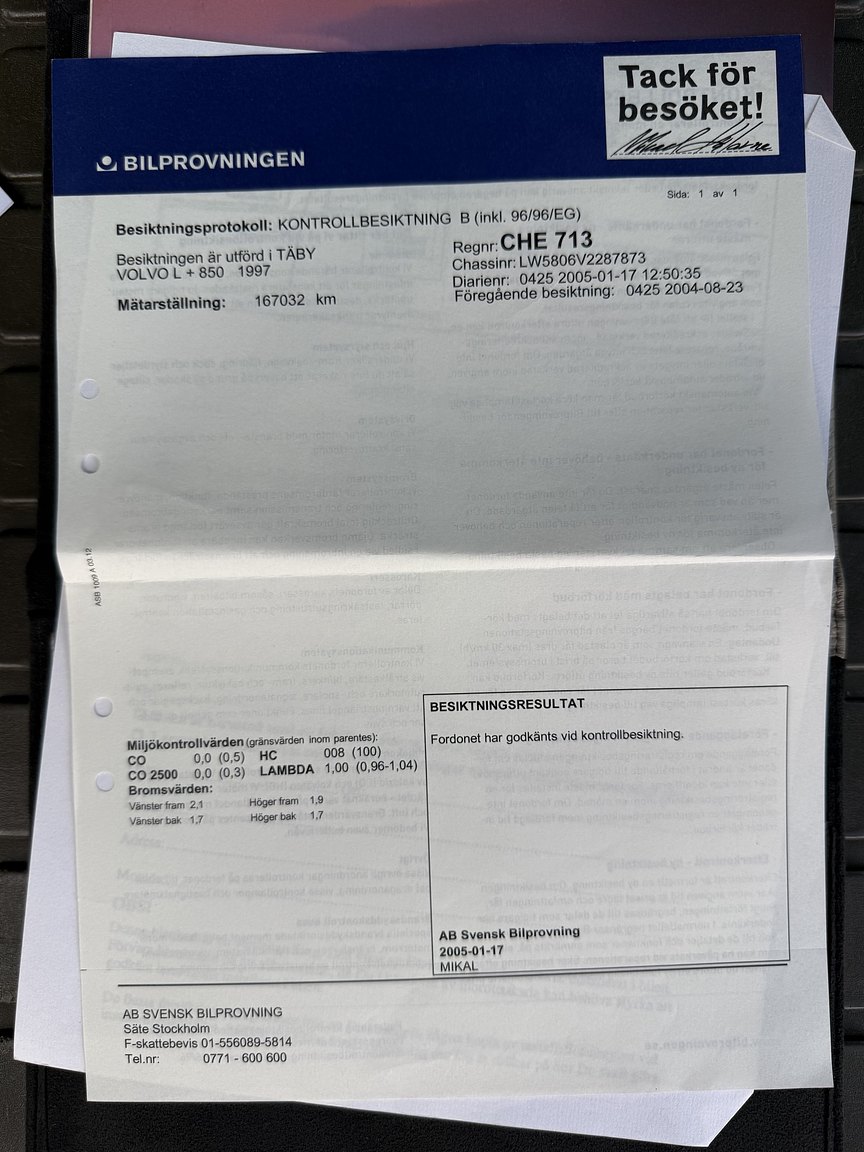 Dokumentation för 1997 Volvo 850 R Kombi