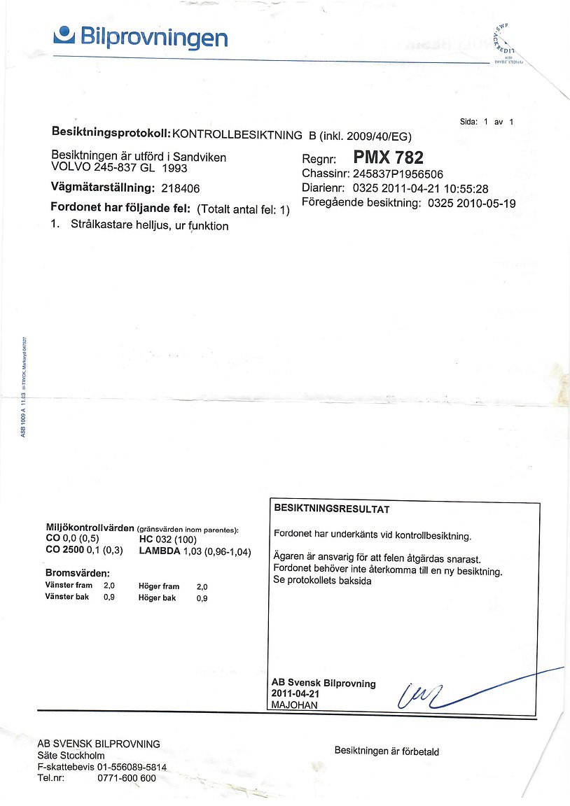 Dokumentation för 1993 Volvo 245 GL Classic "No Reserve Auction"