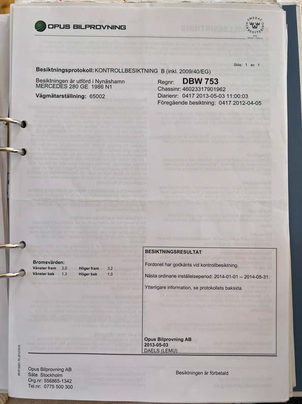 Documentation for 1986 Mercedes 280 GE