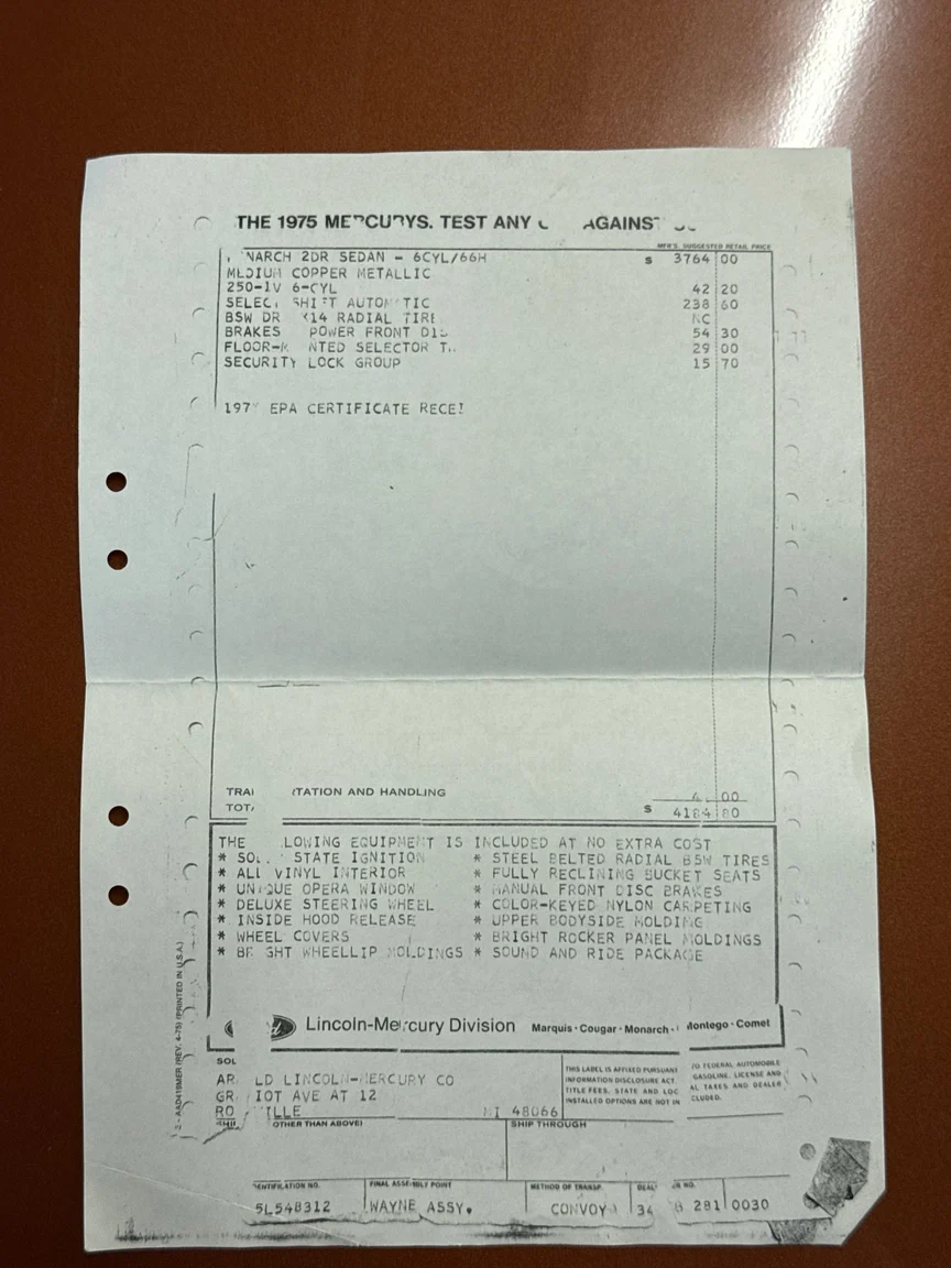 Documentation for 1975 Mercury Monarch Coupe (21)