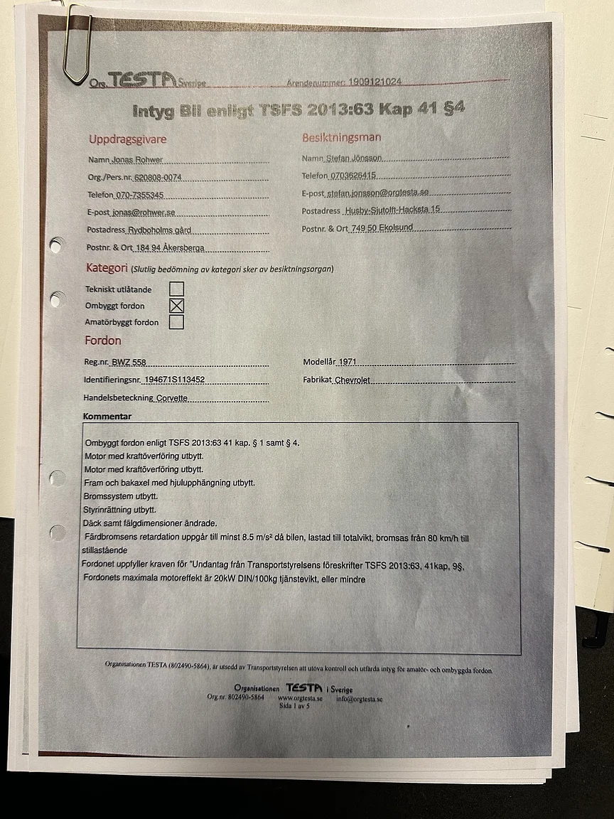 Dokumentation, 1971 Chevrolet Corvette Stingray Special 598 cui V8 795 hk (3)