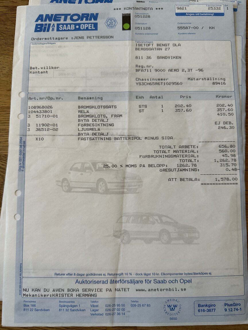 Dokumentation, 1996 SAAB 9000 CS Aero 2.3T