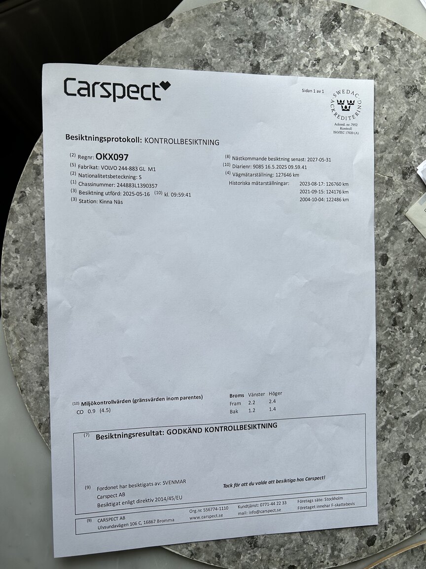 Documentation for 1990 Volvo 240 GL