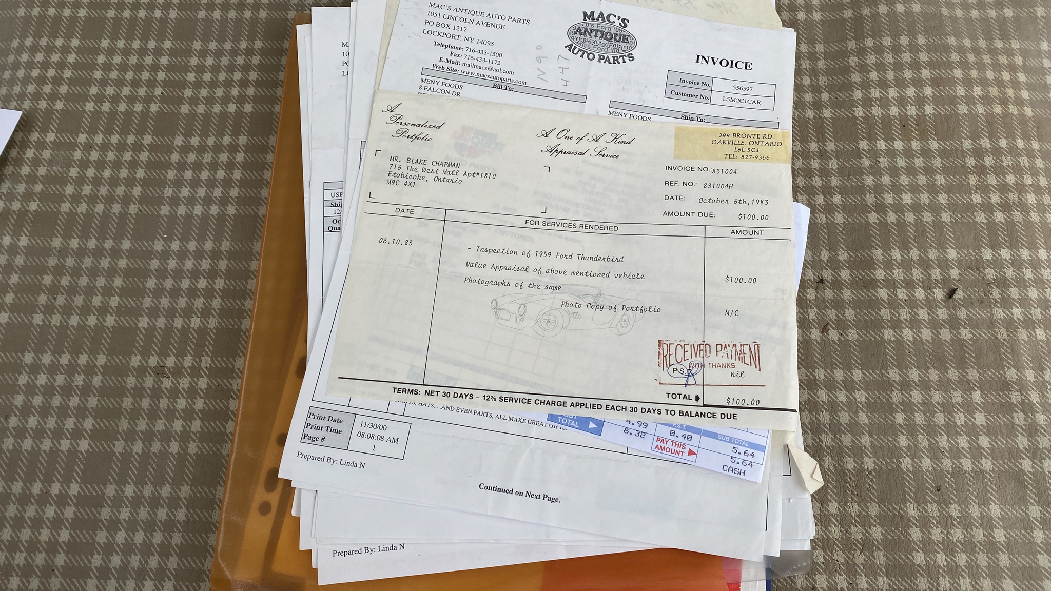 Documentation for 1959 Ford Thunderbird hardtop