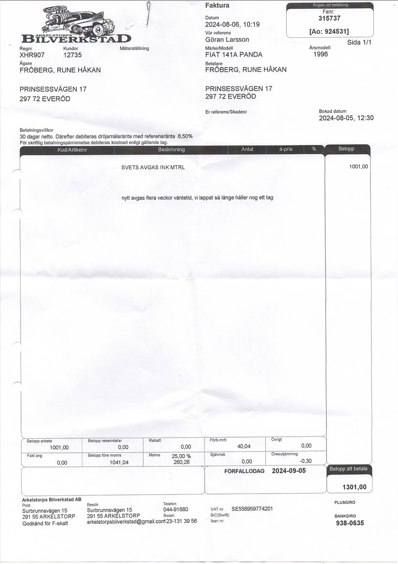 Dokumentation för 1996 Fiat Panda CLX Selecta Tetto Apribile