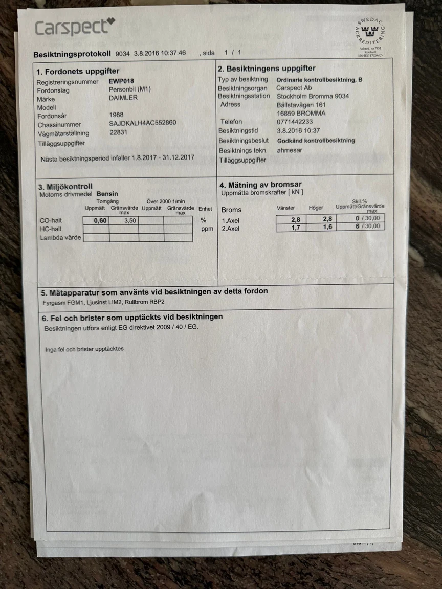 Documentation for 1988 Daimler Six (21)