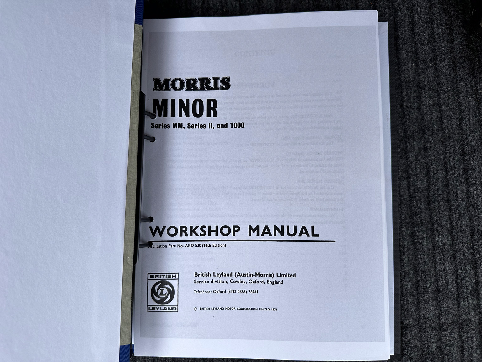 Dokumentation för 1958 Morris Minor 1000