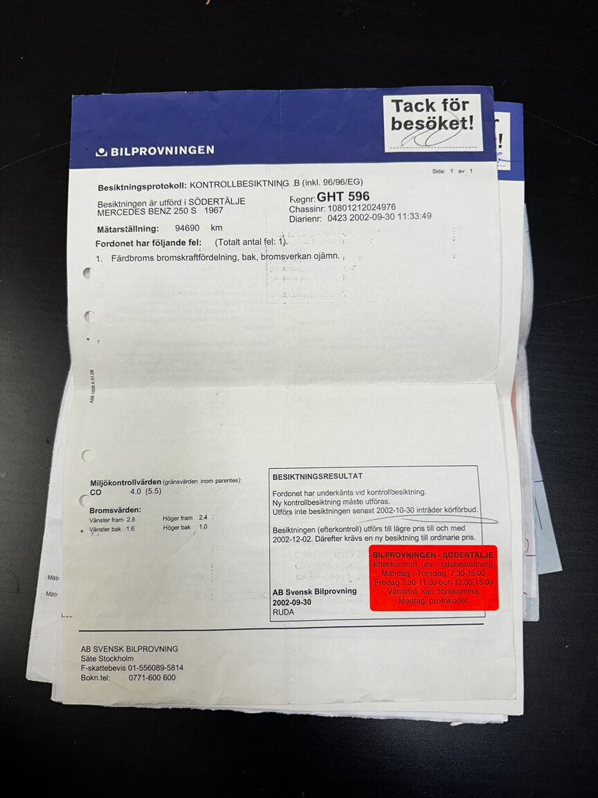 Documentation for 1967 Mercedes-Benz 250 S