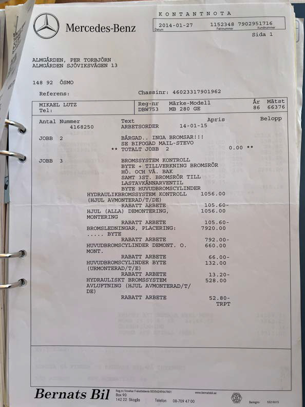 Dokumentation för 1986 Mercedes 280 GE