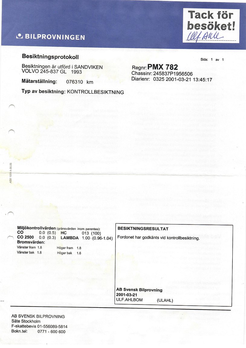 Dokumentation för 1993 Volvo 245 GL Classic "No Reserve Auction"