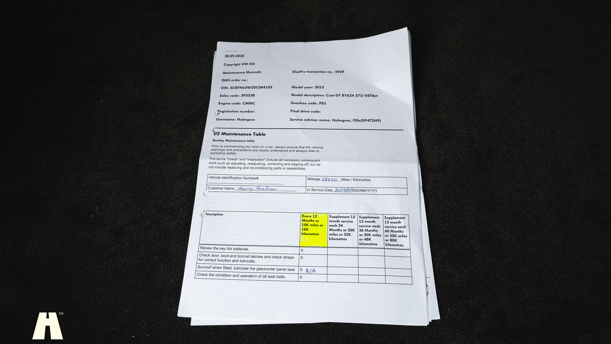 Documentation for 2013 Bentley Continental GT V8 (10)