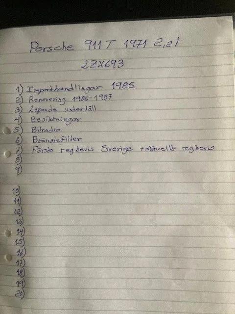 Documentation for 1971 Porsche 911 T (1)