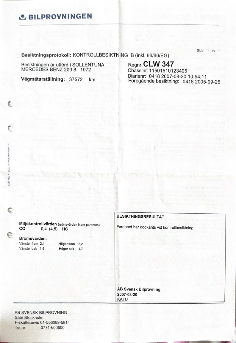 Dokumentation för 1972 Mercedes-Benz 200 (19)