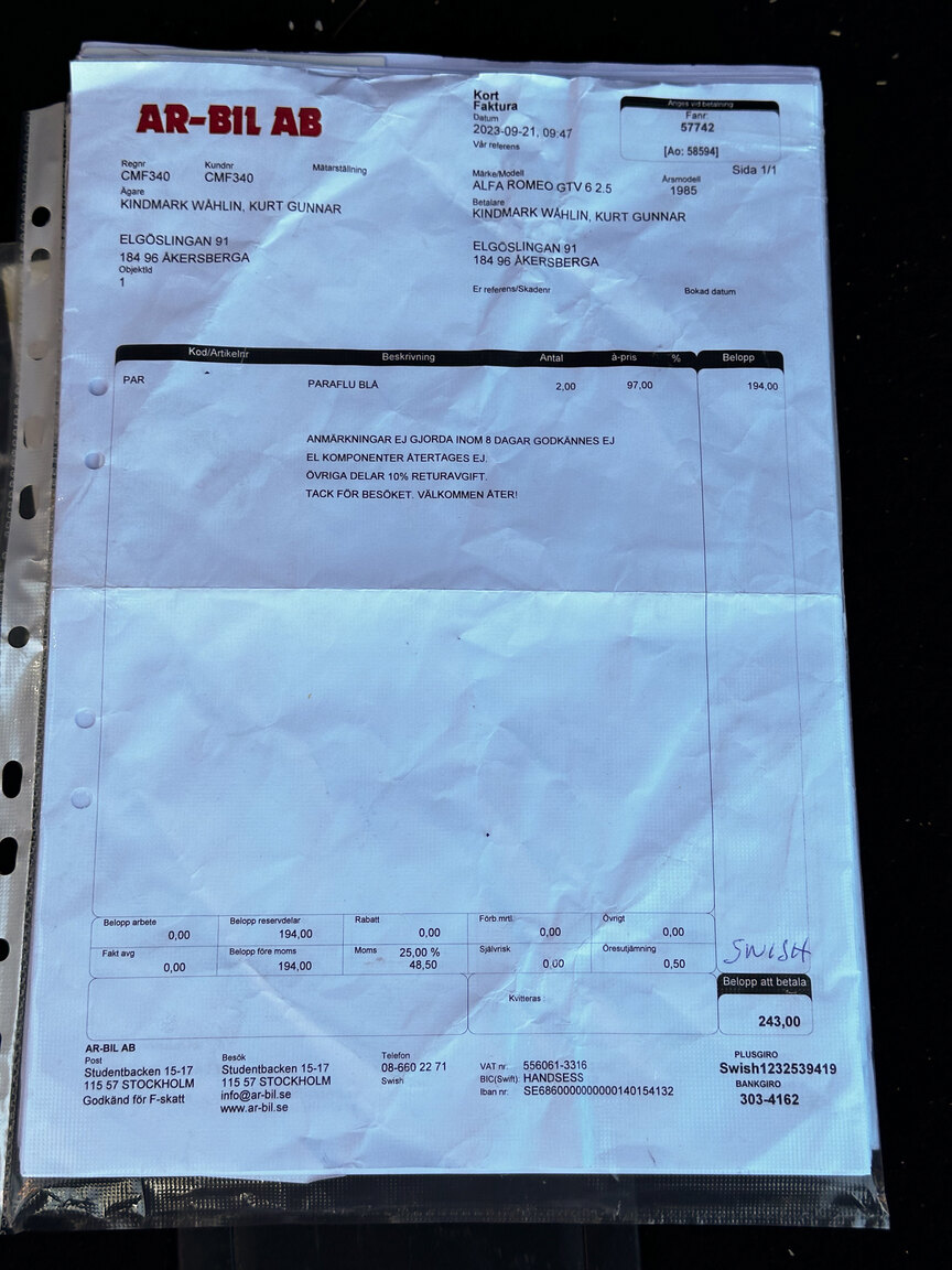 Documentation for 1985 Alfa Romeo GTV 6 2.5