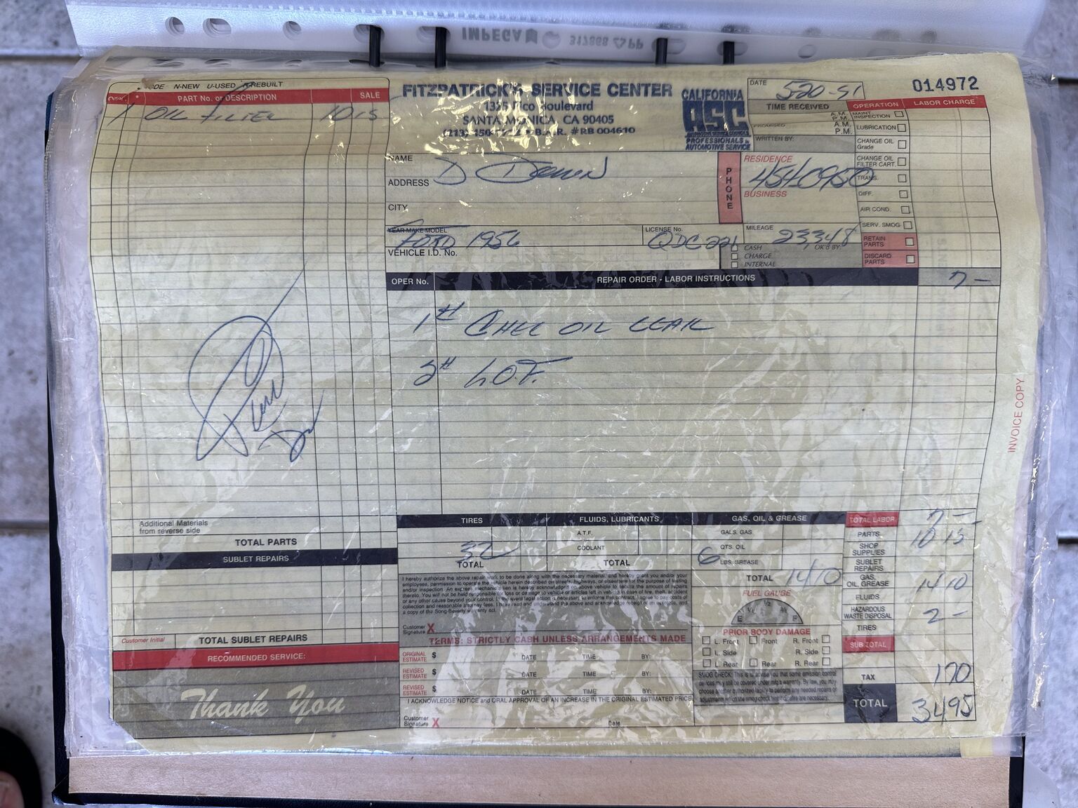 Documentation for 1956 Ford Thunderbird Convertible