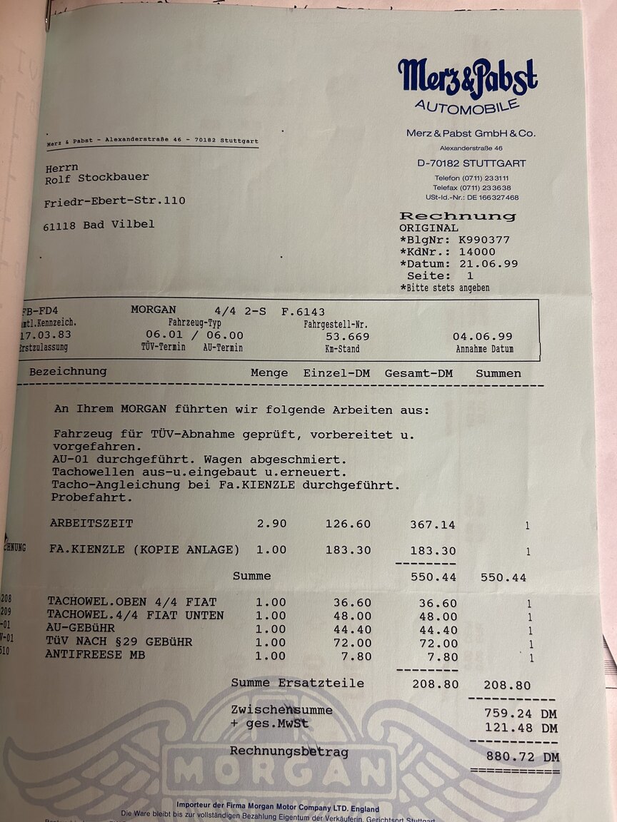 Dokumentation för 1983 Morgan 4/4