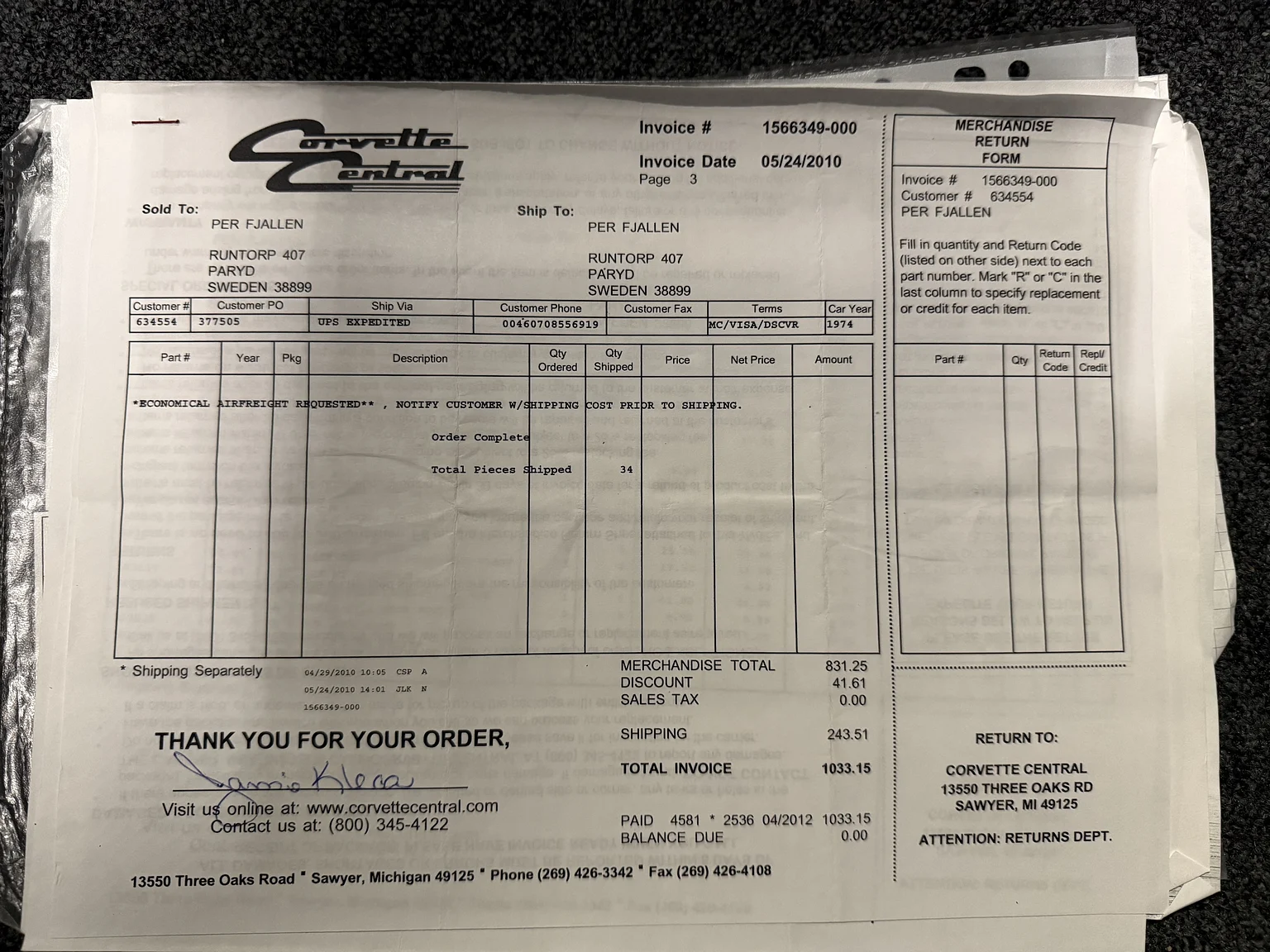 Documentation for 1974 Chevrolet Corvette Stingray