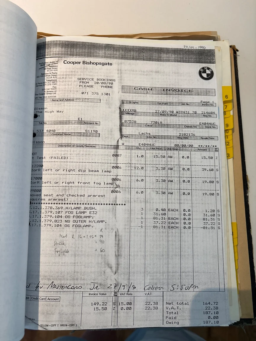 Dokumentation för 1988 BMW 730iA (15)
