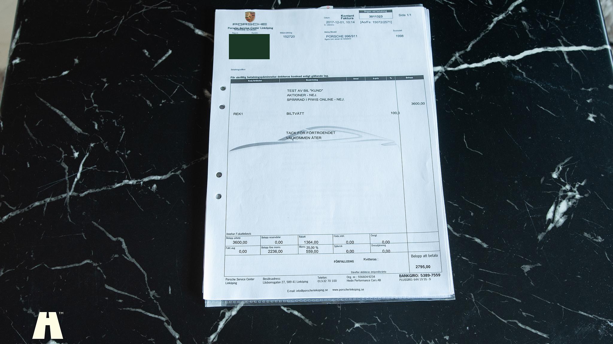 Documentation for 1998 Porsche 996 Carrera 2 “Clubsport”
