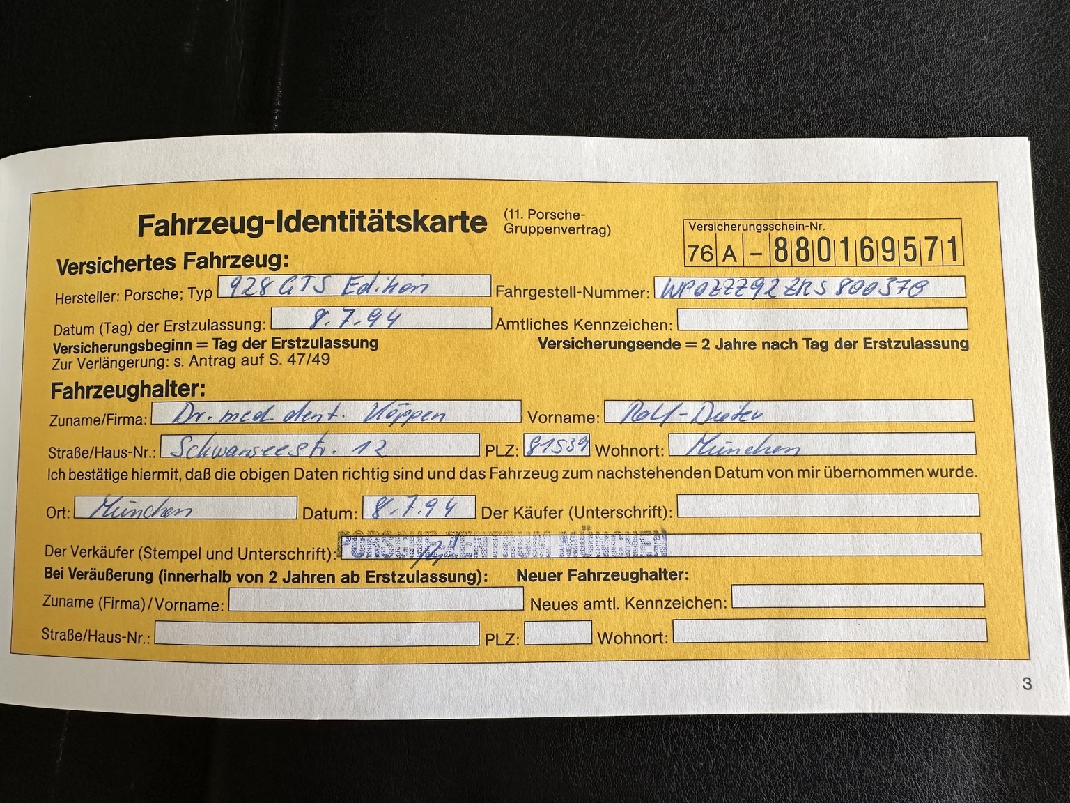 Documentation for 1994 Porsche 928 GTS