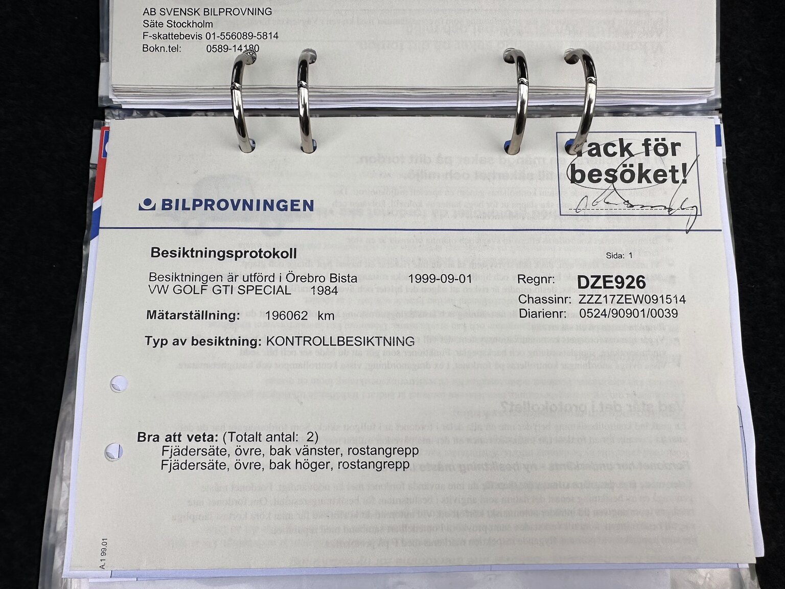 Documentation for 1984 Volkswagen Golf GTI Special
