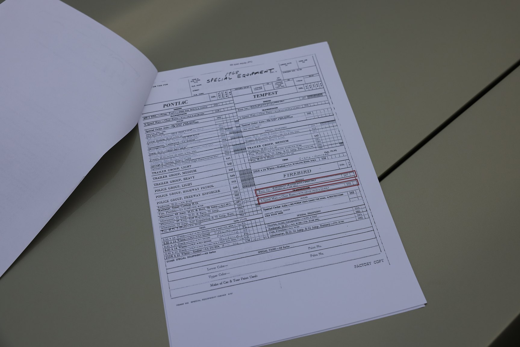 Documentation for 1968 Pontiac Firebird 400 Ram Air