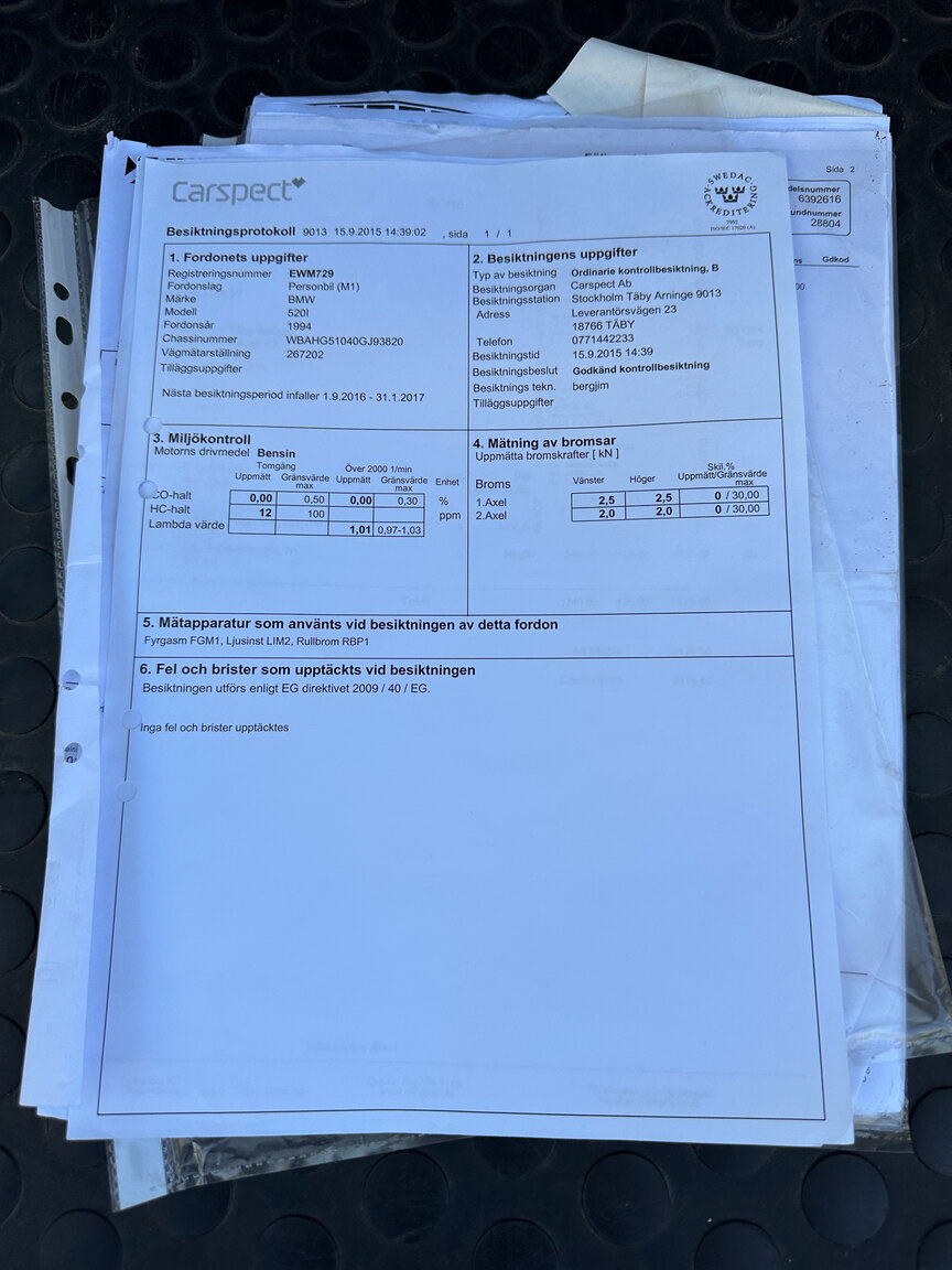 Dokumentation för 1994 BMW 520i E34