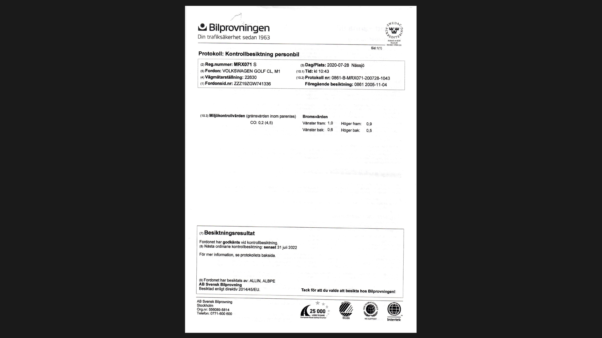 Dokumentation för 1986 Volkswagen Golf CL
