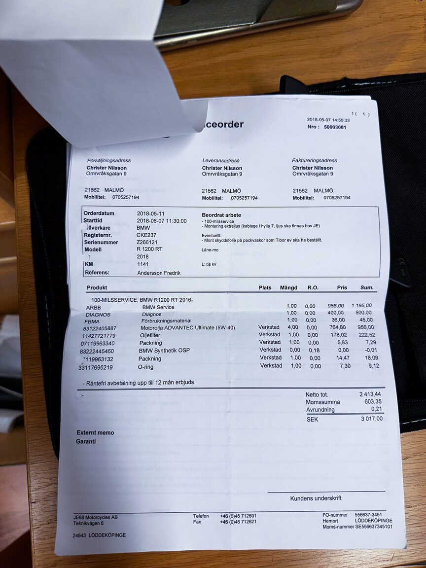 Dokumentation för 2018 BMW R 1200 RT