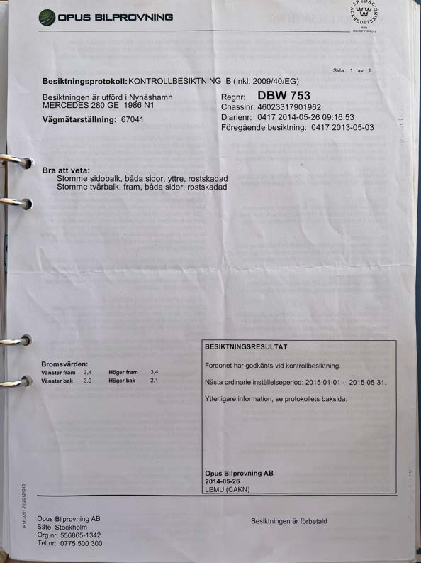 Dokumentation för 1986 Mercedes 280 GE