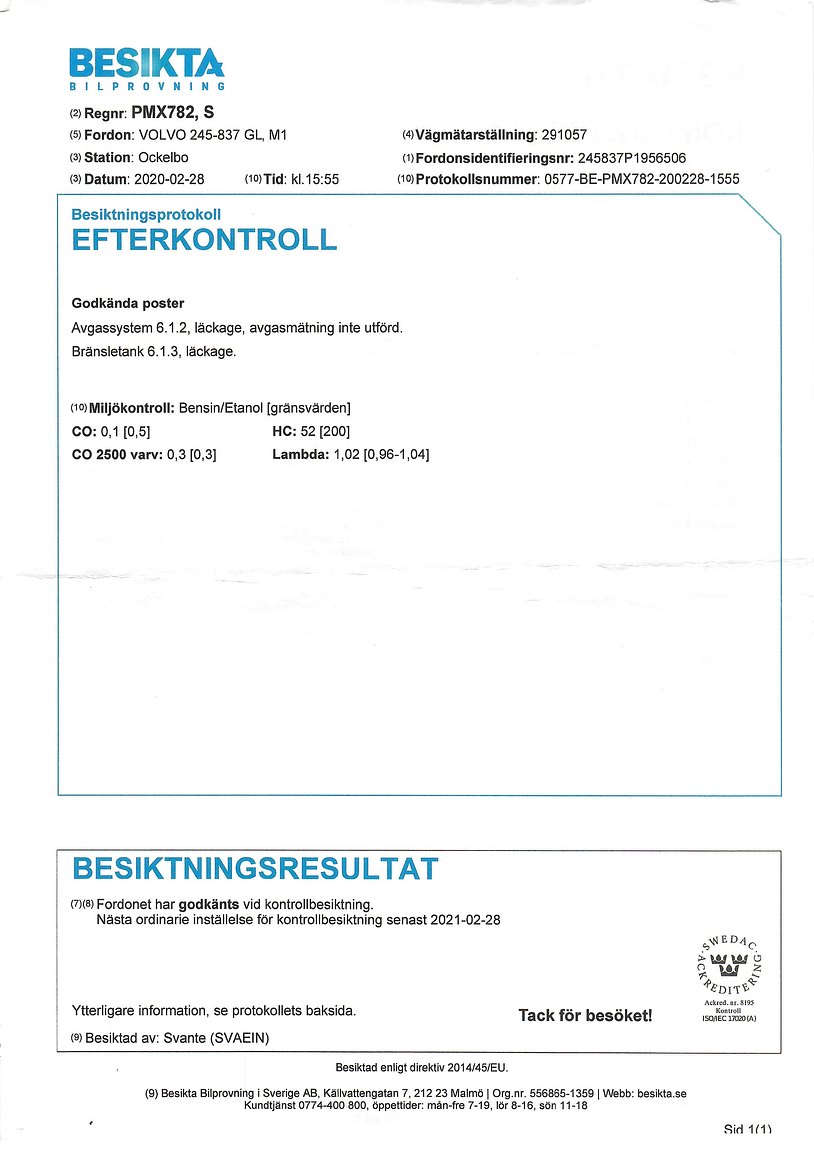 Dokumentation för 1993 Volvo 245 GL Classic "No Reserve Auction"
