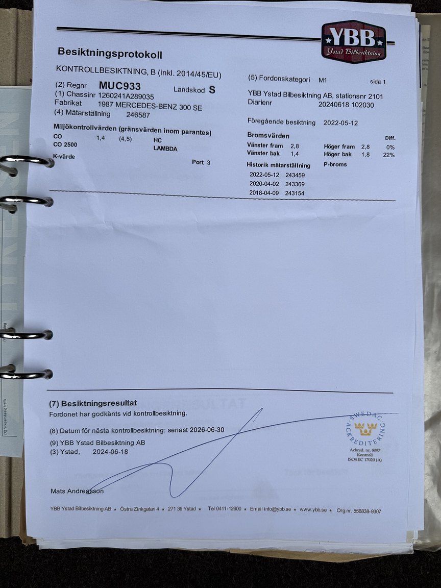 Dokumentation för 1987 Mercedes-Benz 300 SE