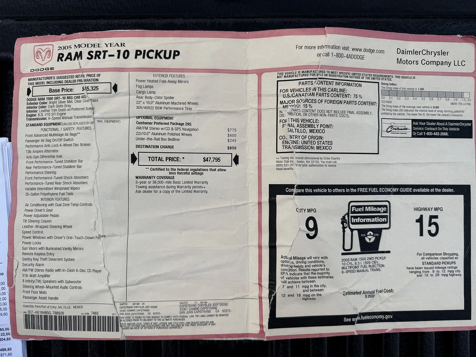 Dokumentation för 2005 Dodge RAM SRT-10 Regular Cab Manual  (3)