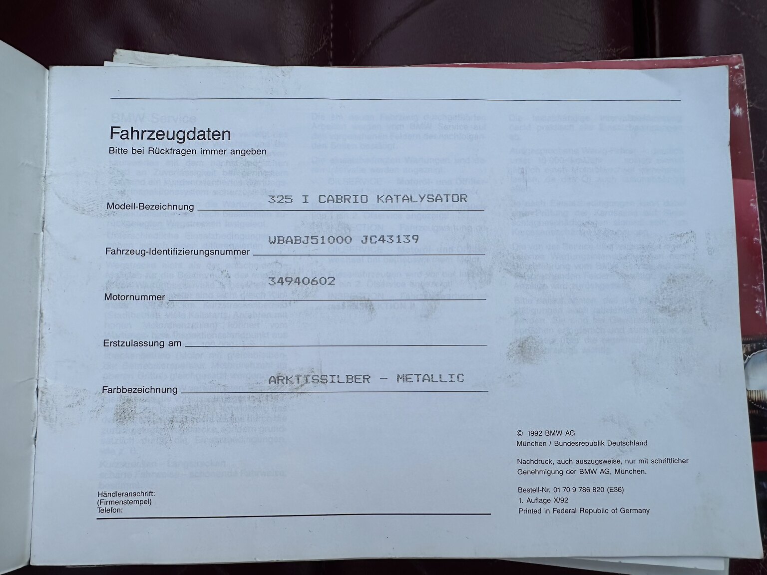Documentation for 1993 BMW 325i Convertible