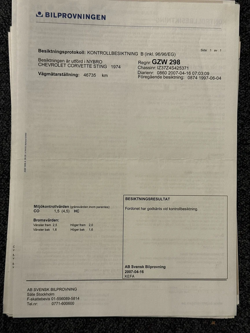 Dokumentation, 1974 Chevrolet Corvette Stingray
