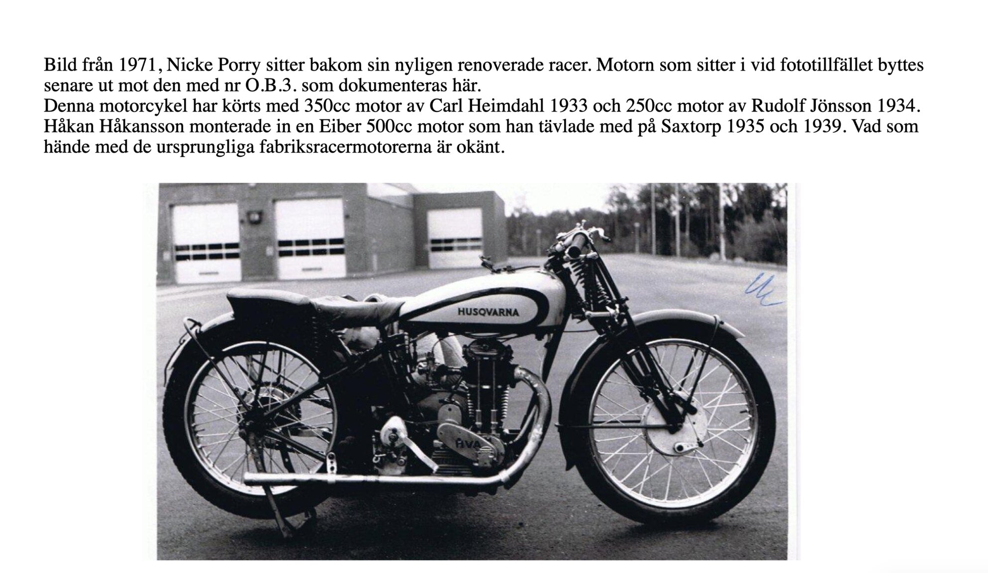 Dokumentation för 1933 Husqvarna 350