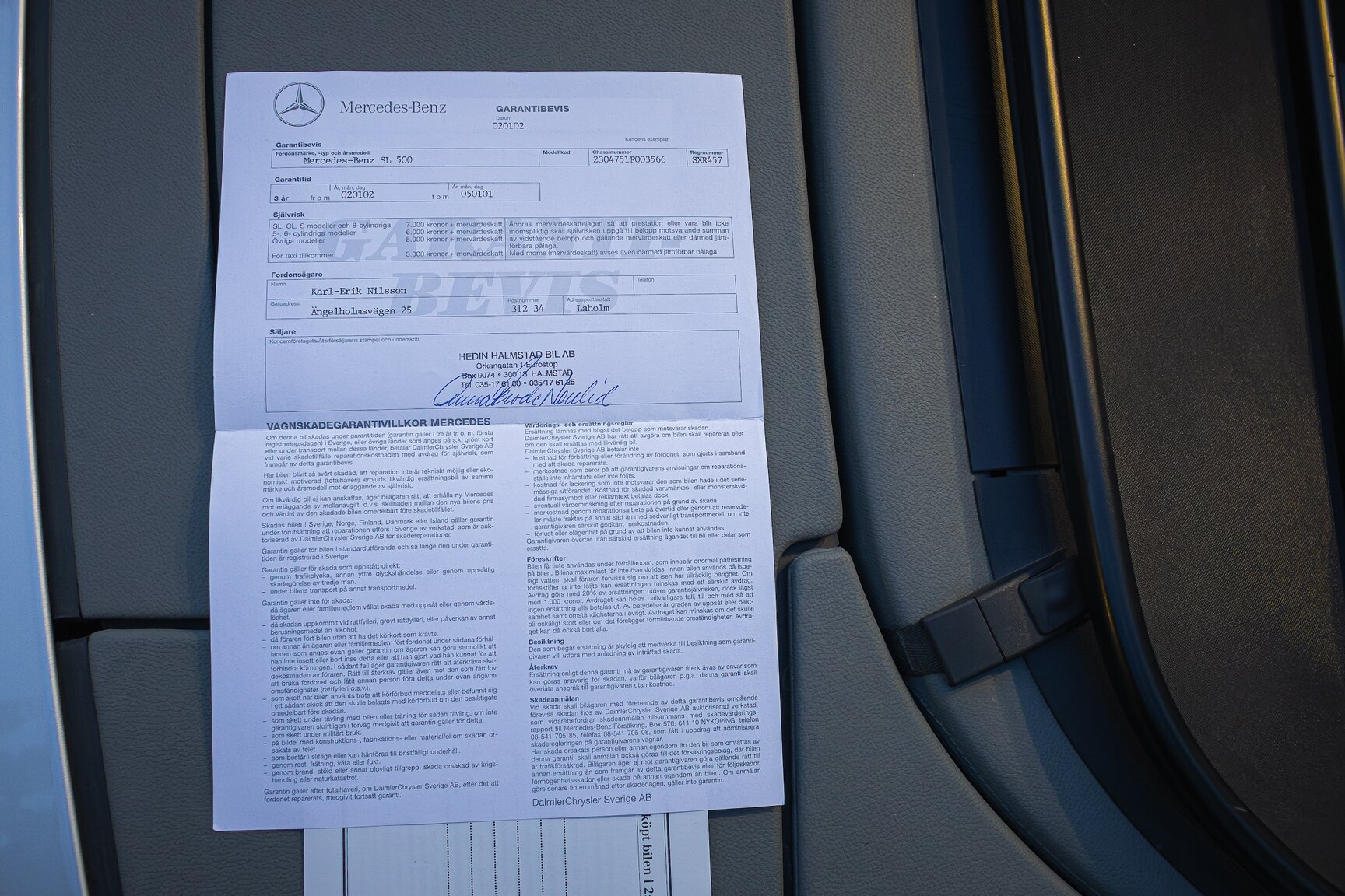 Dokumentation för 2002 Mercedes-Benz SL 500