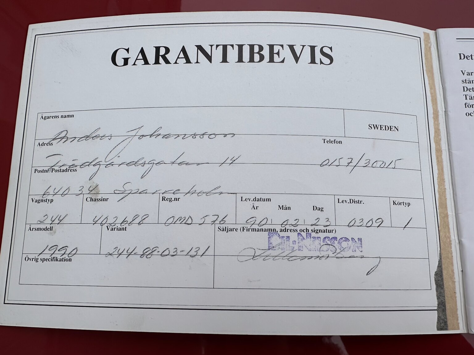 Documentation for 1990 Volvo 240 (5)