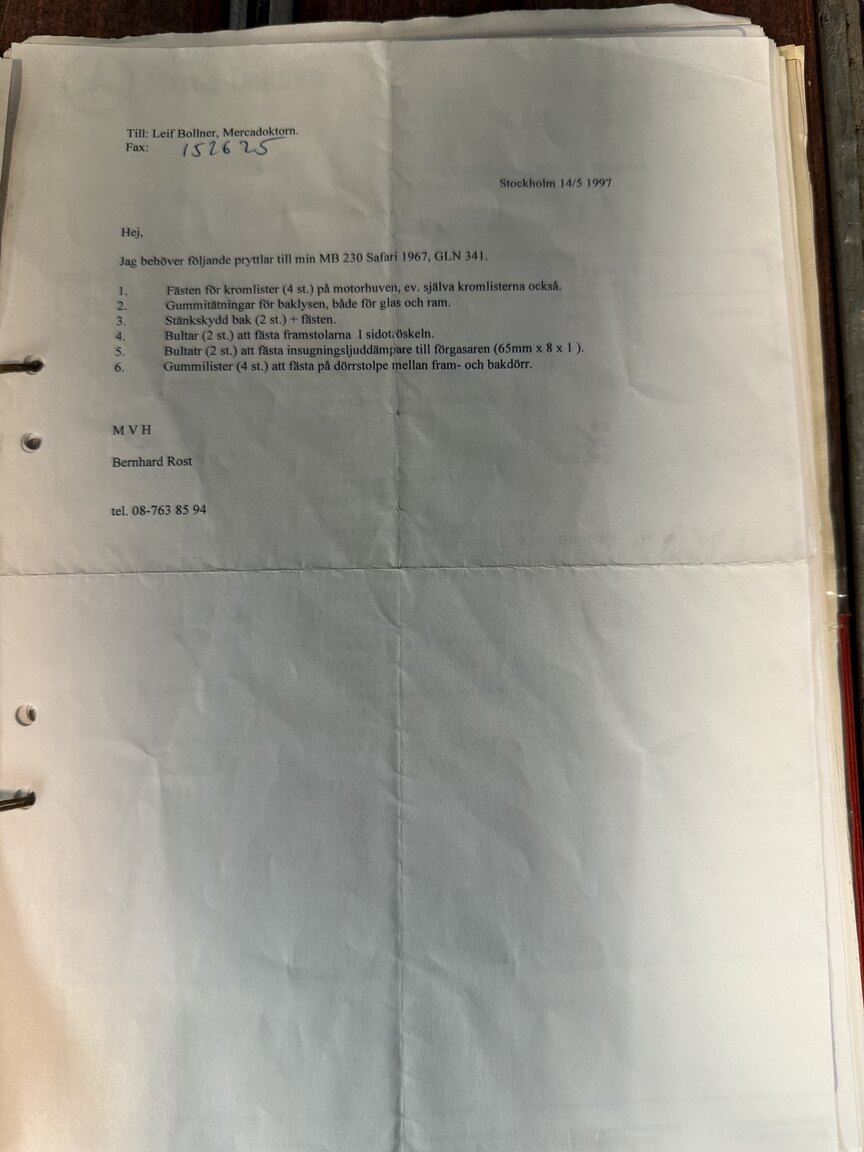 Documentation for 1967 Mercedes-Benz 230 Safari