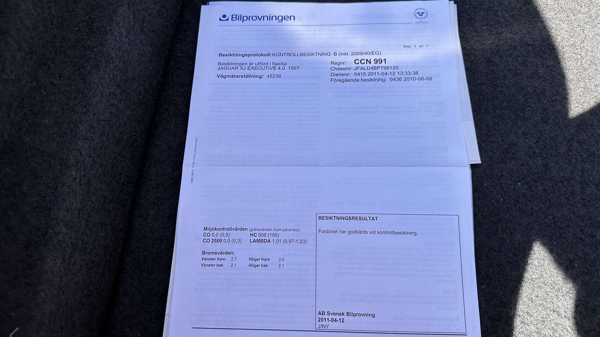 Dokumentation för 1997 Jaguar XJ 4.0 Executive