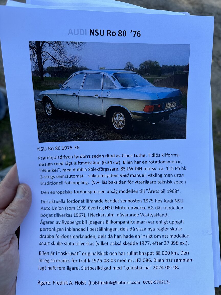 Documentation for 1975 NSU RO 80