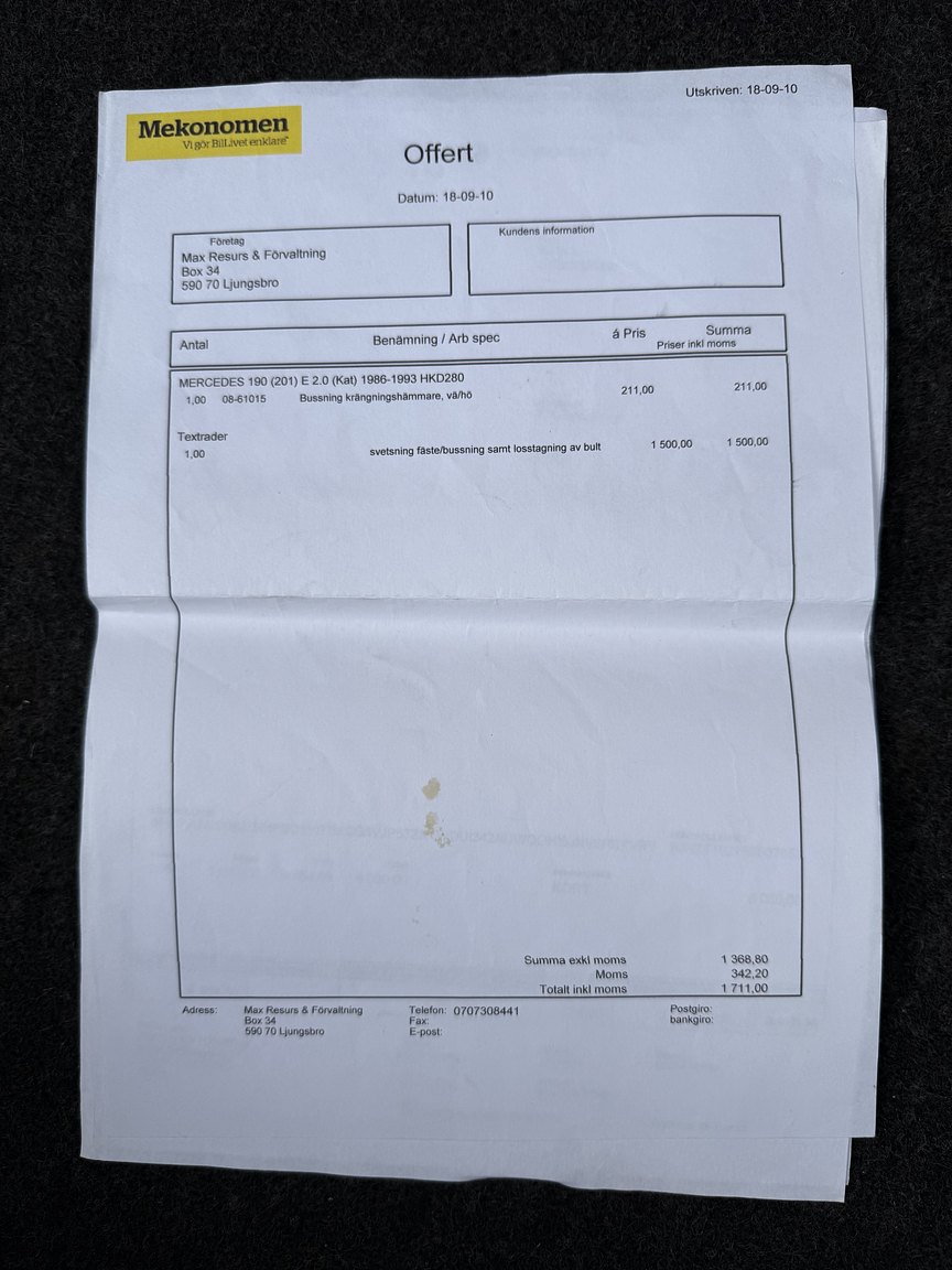 Documentation for 1989 Mercedes-Benz 190 E