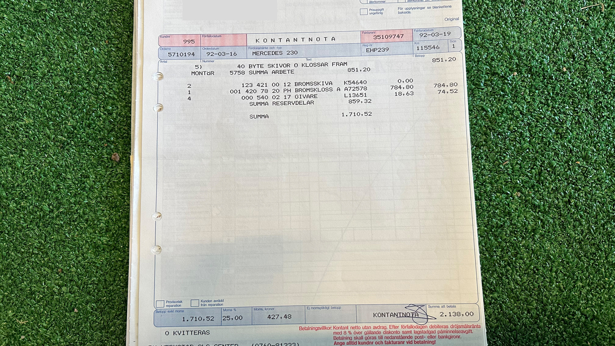Dokumentation för 1979 Mercedes Benz 230