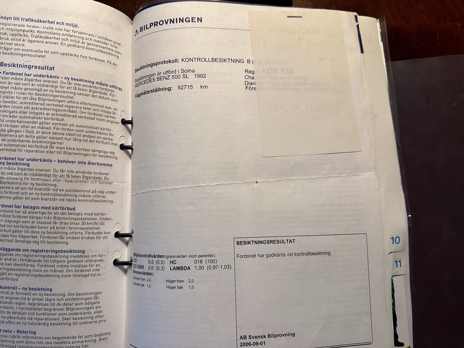 Dokumentation för 1992 Mercedes-Benz SL 500