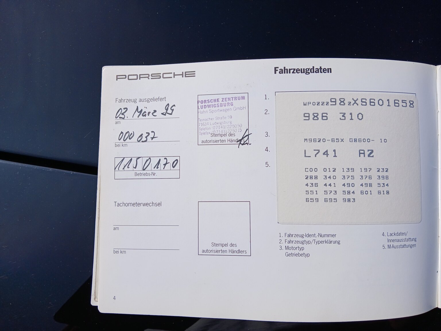 Dokumentation för 1999 Porsche Boxster